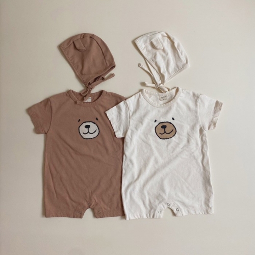 Summer Infant Baby Girls Cute Teddy Bear Cartoon Pattern Short Sleeves One Piece Rompers Wholesale