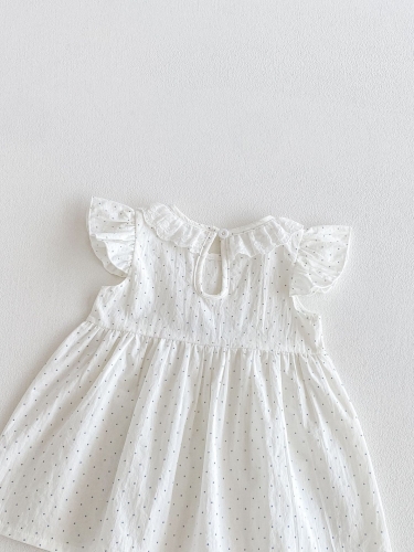 Summer Infant Baby Girls Cute Dots and Cartoon Pattern Fly Sleeves Dress Wholesale