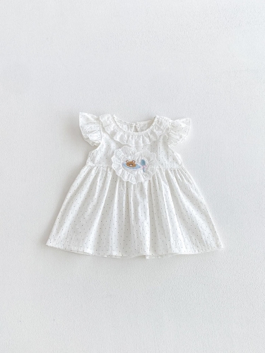 Summer Infant Baby Girls Cute Dots and Cartoon Pattern Fly Sleeves Dress Wholesale