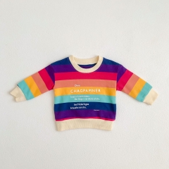 New Arrival Spring Infant Baby Kids Unisex Striped and Letters Pattern Long Sleeves Pullover Wholesale