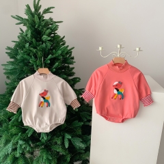 Spring Infant Baby Girls Cute Animals Cartoon Pattern Long Sleeves One Piece Onesies Wholesale
