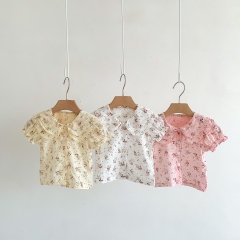 New Arrival Summer Baby Kids Girls Short Sleeves Floral Pattern Shirt Wholesale