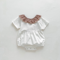 Summer Infant Baby Girls Cute Flowers Pattern Collar Short Sleeves One Piece Onesies Wholesale