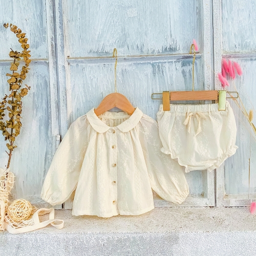 2026 Spring and Autumn Infant Baby Kids Girls Long Sleeves Flowers Embroidered Pattern Top with Bloomers Sets Wholesale