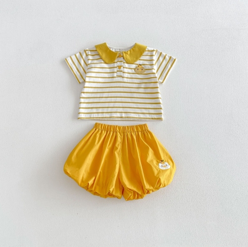Summer Infant Baby Girls Cartoon Pattern Short Sleeves Top and Shorts Set Wholesale Summer Infant Baby Girls Cartoon Pattern Short Sleeves Top and Shorts Set Wholesale