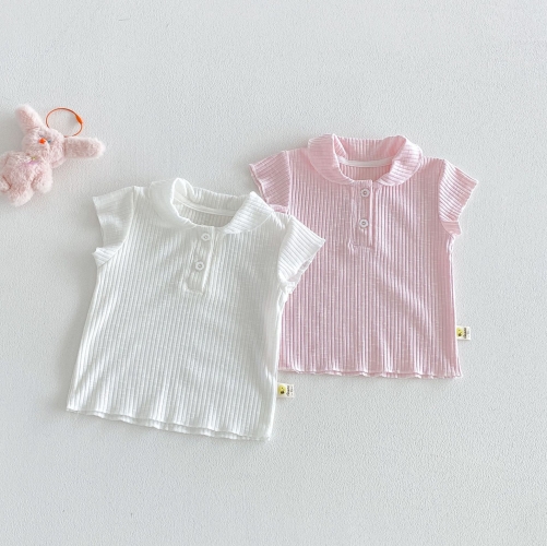 New Arrival Summer Infant Baby Girls Solid Color Short Sleeves Polo Shirt Wholesale