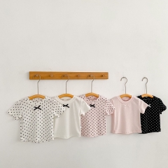 New Arrival Summer Infant Baby Girls Dots or Striped Pattern Short Sleeves T-shirt Wholesale