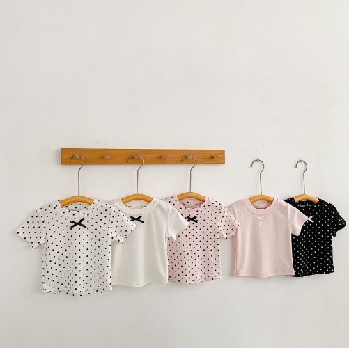 New Arrival Summer Infant Baby Girls Dots or Striped Pattern Short Sleeves T-shirt Wholesale