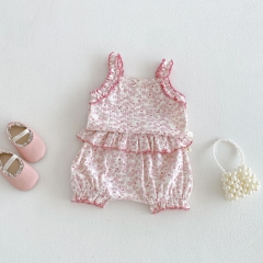 Summer Infant Baby Girls Floral Pattern Sleeveless Vest and Shorts Set Wholesale
