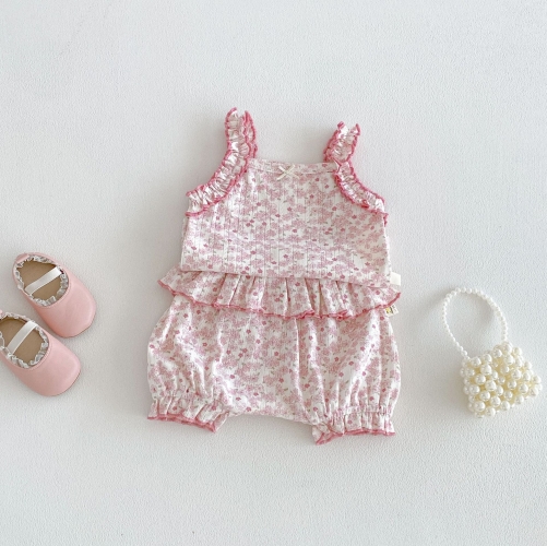 Summer Infant Baby Girls Floral Pattern Sleeveless Vest and Shorts Set Wholesale Summer Infant Baby Girls Floral Pattern Sleeveless Vest and Shorts Set Wholesale