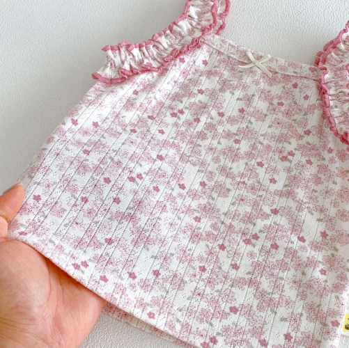Summer Infant Baby Girls Floral Pattern Sleeveless Vest and Shorts Set Wholesale