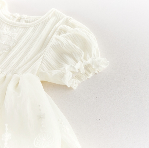 Summer Infant Baby Girls Cute Embroidery Pattern Short Sleeves One Piece Onesies Dress Wholesale