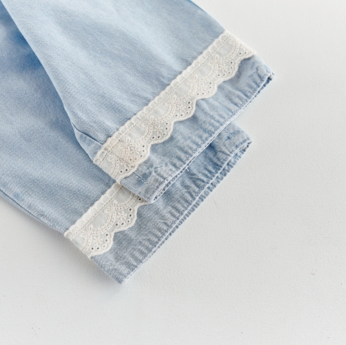 Infant Baby Kids Girls One Piece Lace Decorated Denim Pants in Summer Wholesale