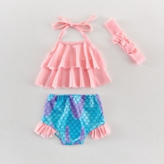 Infant Baby Girls Mermaid Pattern Strap Swimsuit Set In Summer Wholesale