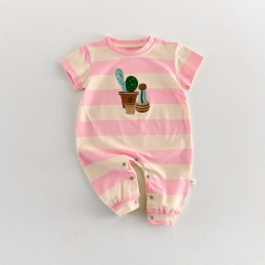 Summer Infant Baby Girls Cute Striped and Cartoon Pattern Short Sleeves One Piece Rompers Wholesale