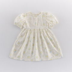 Summer Infant Baby Girls Colorful Flowers Pattern Short Sleeves One Piece Dress Wholesale