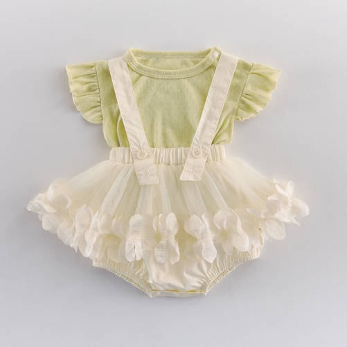Summer Infant Baby Hollow-out Pattern Fly Sleeves Top and Ruffle Overalls Set Wholesale Summer Infant Baby Hollow-out Pattern Fly Sleeves Top and Ruffle Overalls Set Wholesale