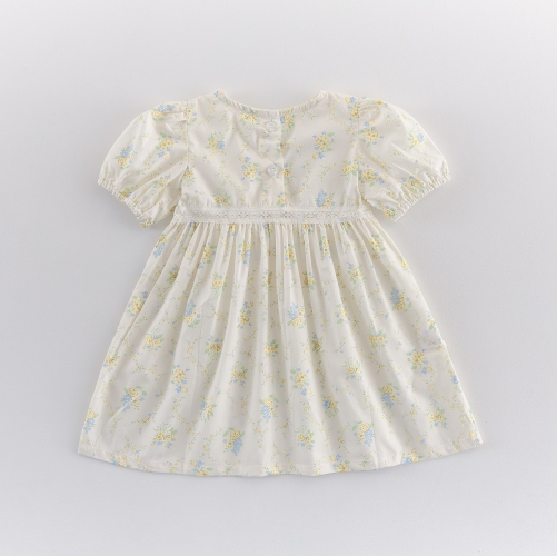 Summer Infant Baby Girls Colorful Flowers Pattern Short Sleeves One Piece Dress Wholesale