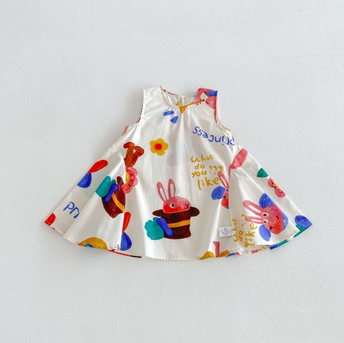 Summer Infant Baby Girls Cute Cartoon Pattern Sleeveless Dress Wholesale Summer Infant Baby Girls Cute Cartoon Pattern Sleeveless Dress Wholesale