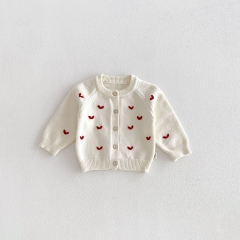 New Arrival Spring and Autumn Infant Baby Kids Girls Hearts Pattern Long Sleeves Knitted Cardigan Wholesale