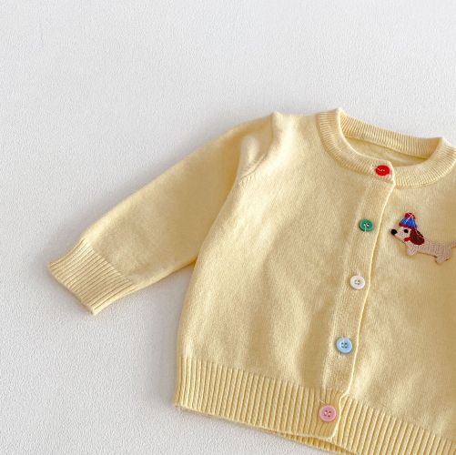 New Arrival Spring and Autumn Infant Baby Kids Girls Cartoon Puppy Pattern Long Sleeves Knitted Cardigan Wholesale