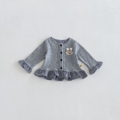 New Arrival Spring and Autumn Infant Baby Kids Girls Cartoon and Plaid Pattern Long Sleeves Cardigan Wholesale