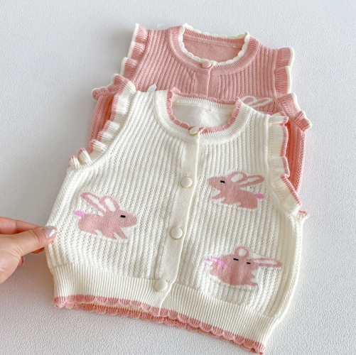 New Arrival Spring and Autumn Infant Baby Girls Cartoon Rabbit Sleeveless Knitted Vest Wholesale New Arrival Spring and Autumn Infant Baby Girls Cartoon Rabbit Sleeveless Knitted Vest Wholesale