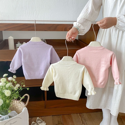 New Arrival Spring and Autumn Infant Baby Kids Girls Butterfly-bows Pattern Long Sleeves Knitted Cardigan Wholesale