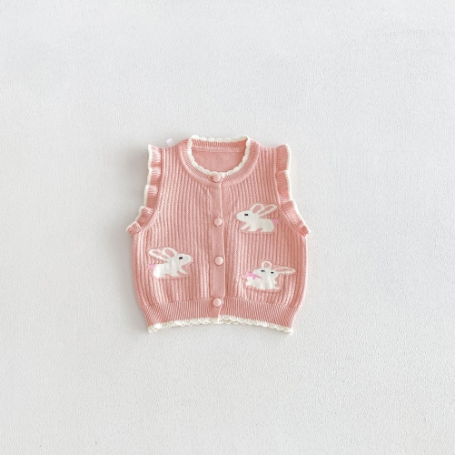 New Arrival Spring and Autumn Infant Baby Girls Cartoon Rabbit Sleeveless Knitted Vest Wholesale