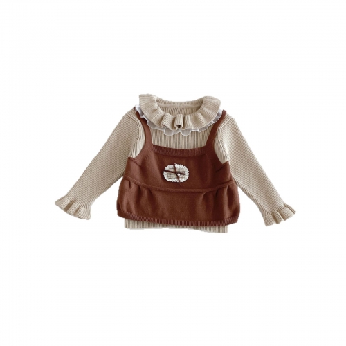 New Arrival Spring and Autumn Infant Baby Kids Girls Color Patchwork Long Sleeves Knitted Sweater Wholesale