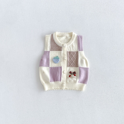 New Arrival Spring and Autumn Infant Baby Girls Color Patchwork Sleeveless Knitted Vest Wholesale New Arrival Spring and Autumn Infant Baby Girls Color Patchwork Sleeveless Knitted Vest Wholesale