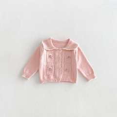 New Arrival Spring and Autumn Infant Baby Kids Girls Butterfly-bows and Flowers Pattern Long Sleeves Knitted Cardigan Wholesale