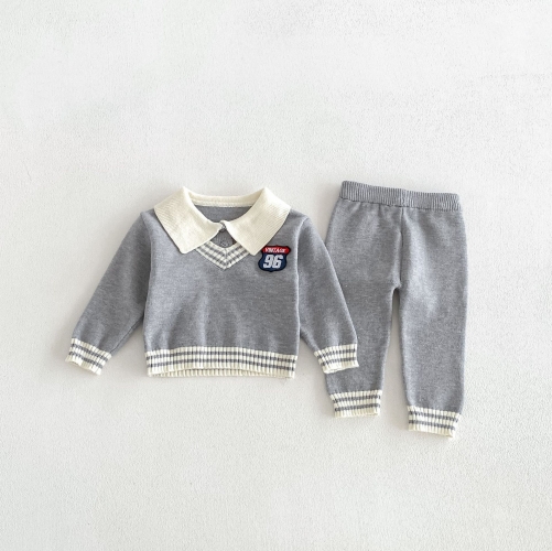 Autumn Infant Baby Kids Long Sleeves Striped Preppy Sweater and Pants Knitted Clothing Sets Wholesale