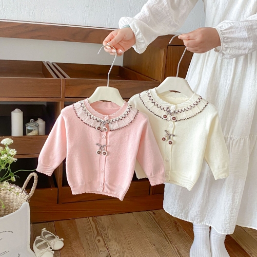 New Arrival Spring and Autumn Infant Baby Kids Girls Butterfly-bows Pattern Long Sleeves Lace Trim Knitted Cardigan Wholesale New Arrival Spring and Autumn Infant Baby Kids Girls Butterfly-bows Pattern Long Sleeves Lace Trim Knitted Cardigan Wholesale