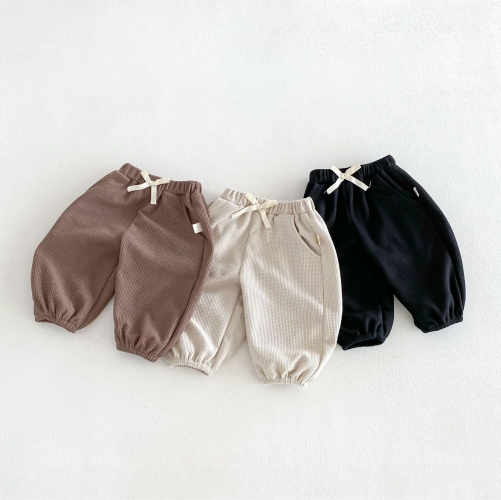 2026 Autumn Infant Baby Kids Unisex Waffle Grid Solid Color Pants Wholesale 2026 Autumn Infant Baby Kids Unisex Waffle Grid Solid Color Pants Wholesale