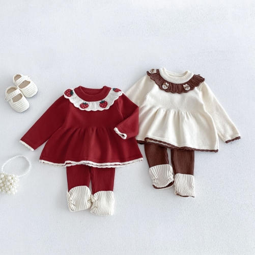 Autumn Infant Baby Kids Girls Long Sleeves Color Patchwork Sweater and Pants Cute Knitted Clothing Sets Wholesale Autumn Infant Baby Kids Girls Long Sleeves Color Patchwork Sweater and Pants Cute Knitted Clothing Sets Wholesale