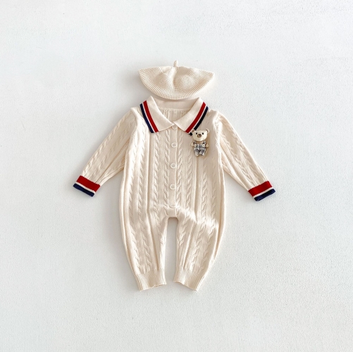 Autumn and Winter Infant Baby Unisex Preppy Teddy Bear Long Sleeve One Piece Knitted Rompers Wholesale Autumn and Winter Infant Baby Unisex Preppy Teddy Bear Long Sleeve One Piece Knitted Rompers Wholesale