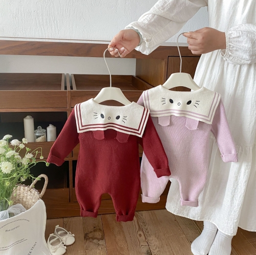 Autumn and Winter Infant Baby Girls Cute Rabbit Long Sleeve Knitted One Piece Rompers Wholesale