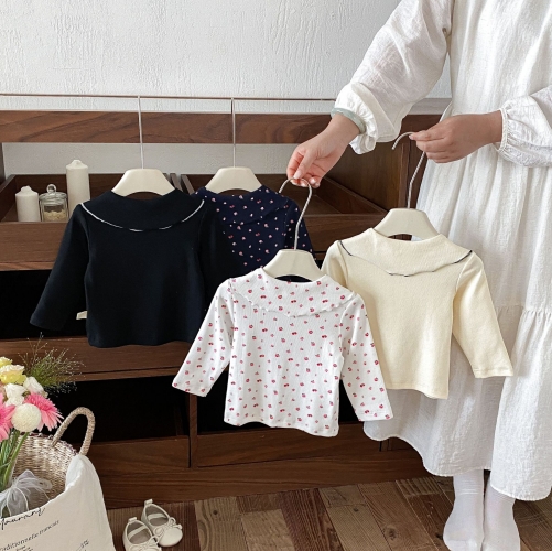 New Arrival Spring and Autumn Infant Baby Kids Girls Navy Collar Long Sleeves Top Wholesale