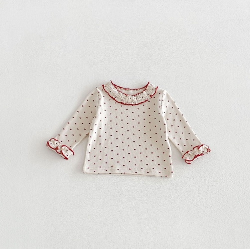 New Arrival Spring and Autumn Infant Baby Kids Girls Hearts Pattern Long Sleeves Top Wholesale
