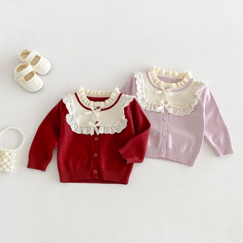 New Arrival Spring and Autumn Infant Baby Kids Girls Color Patchwork Long Sleeves Knitted Cardigan Wholesale