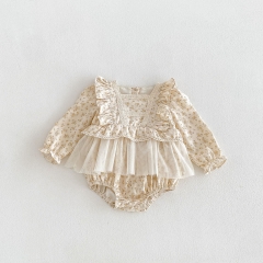 Spring and Autumn Infant Baby Girls Flowers Pattern Long Sleeves One Piece Onesies Wholesale