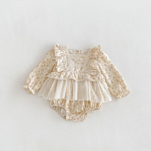 Spring and Autumn Infant Baby Girls Flowers Pattern Long Sleeves One Piece Onesies Wholesale
