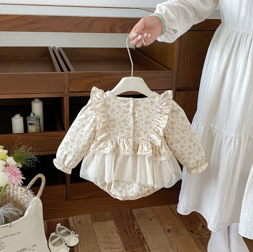 Spring and Autumn Infant Baby Girls Flowers Pattern Long Sleeves One Piece Onesies Wholesale