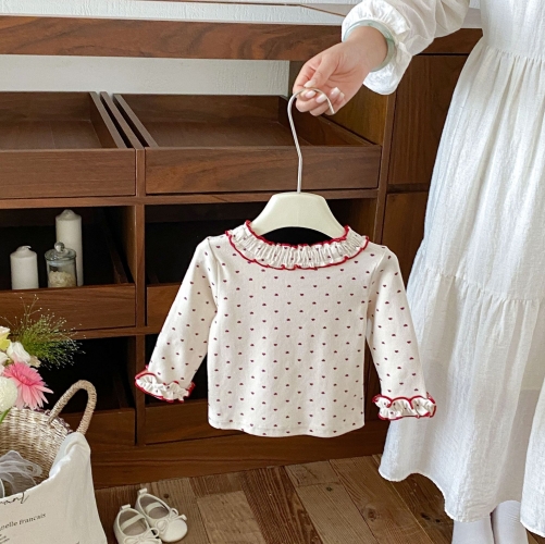 New Arrival Spring and Autumn Infant Baby Kids Girls Hearts Pattern Long Sleeves Top Wholesale