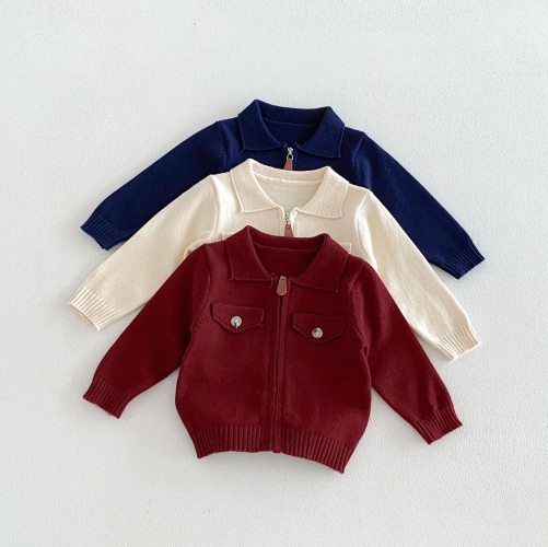 New Arrival Winter and Autumn Infant Baby Kids Solid Color Long Sleeves Zip-up Coat Wholesale