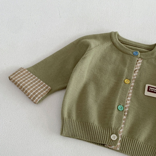 Autumn Infant Baby Kids Plaid Long Sleeves Single Breasted Cardigan and Solid Color Pants Clothing Sets Wholesale