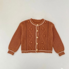 New Arrival Spring and Autumn Infant Baby Kids Geometric Pattern Long Sleeves Knitted Cardigan Wholesale