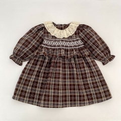 Spring and Autumn Infant Baby Girls Vintage Plaid Long Sleeves One Piece Dress Wholesale