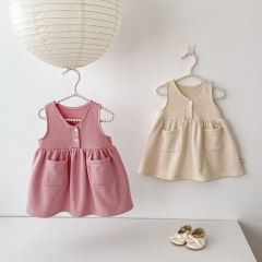 Spring and Autumn Infant Baby Girls Solid Color Sleeveless One Piece Overalls Dress Wholesale